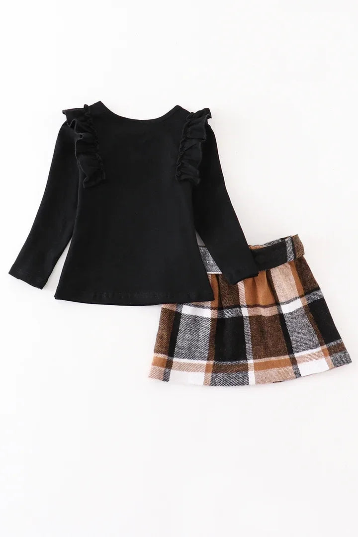 Black Ruffle Plaid Skirt - 2 Piece Set