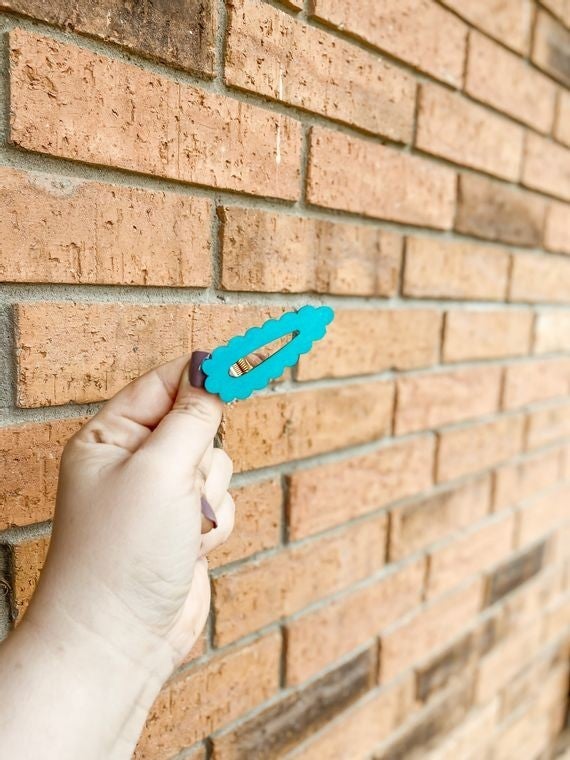 Teal Wood Scalloped Hair Clip
