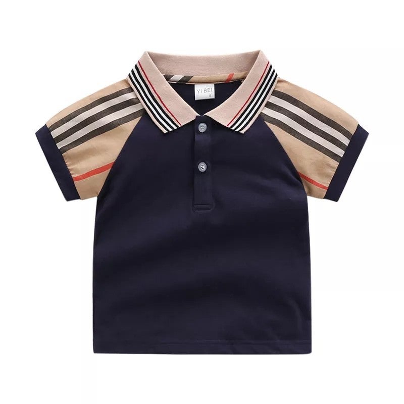 Boys Plaid Navy Polo Shirt
