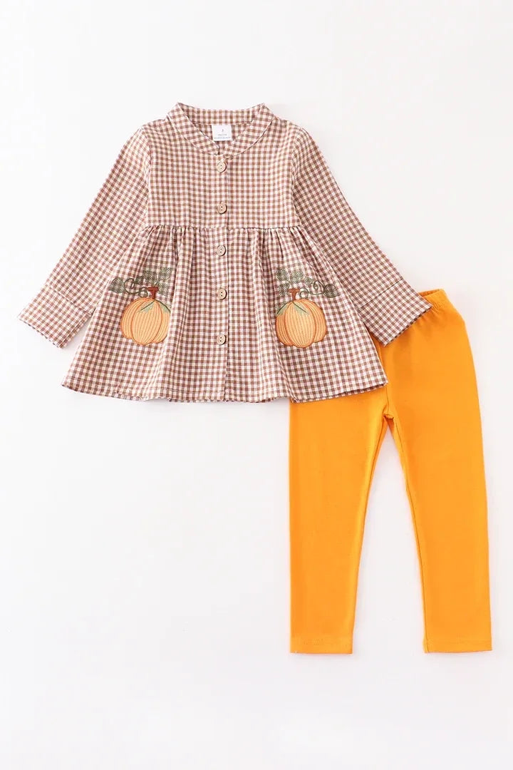 Brown Plaid Pumpkin 2 Piece Set