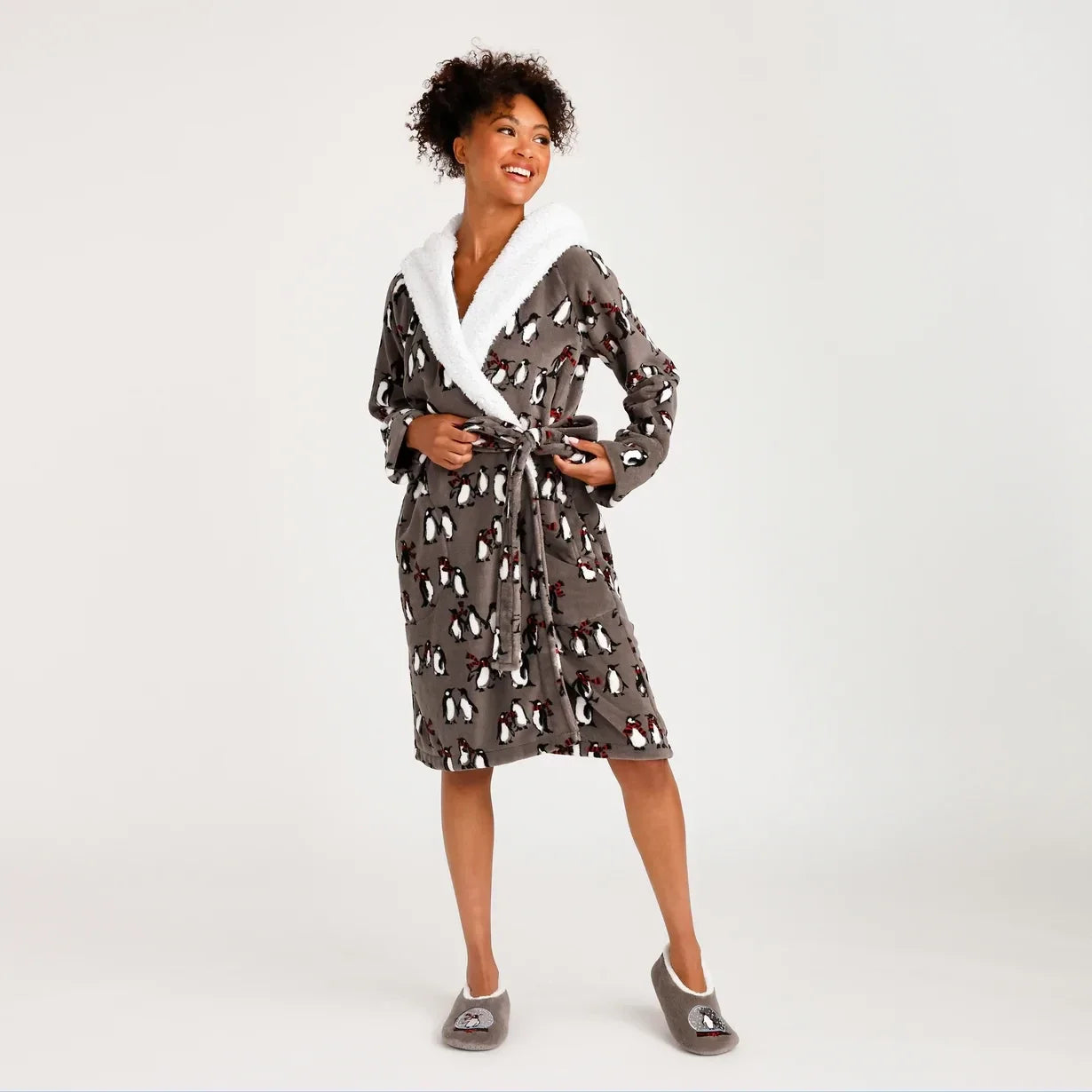Cozy Life Robe - Penguins Galaxy Gray