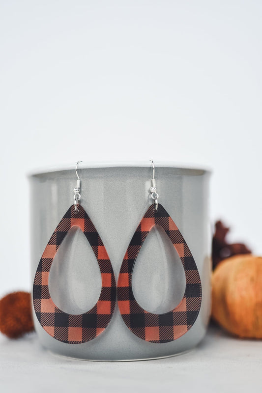 Acrylic Buffalo Plaid Teardrop Earrings