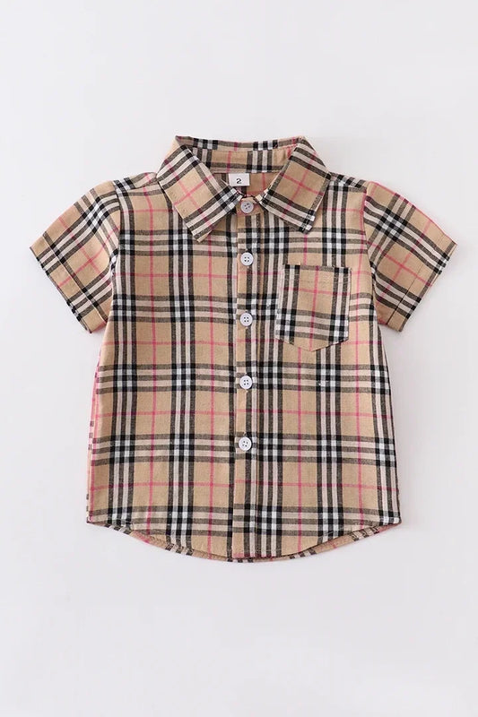 Brown Plaid Button Down Shirt
