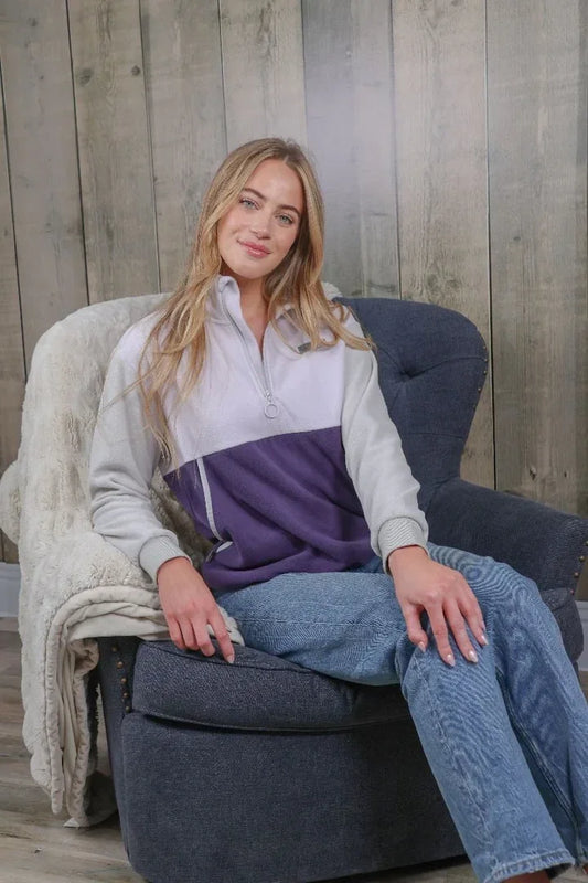 Simply Southern Colorblock Plum Pullover Sweater